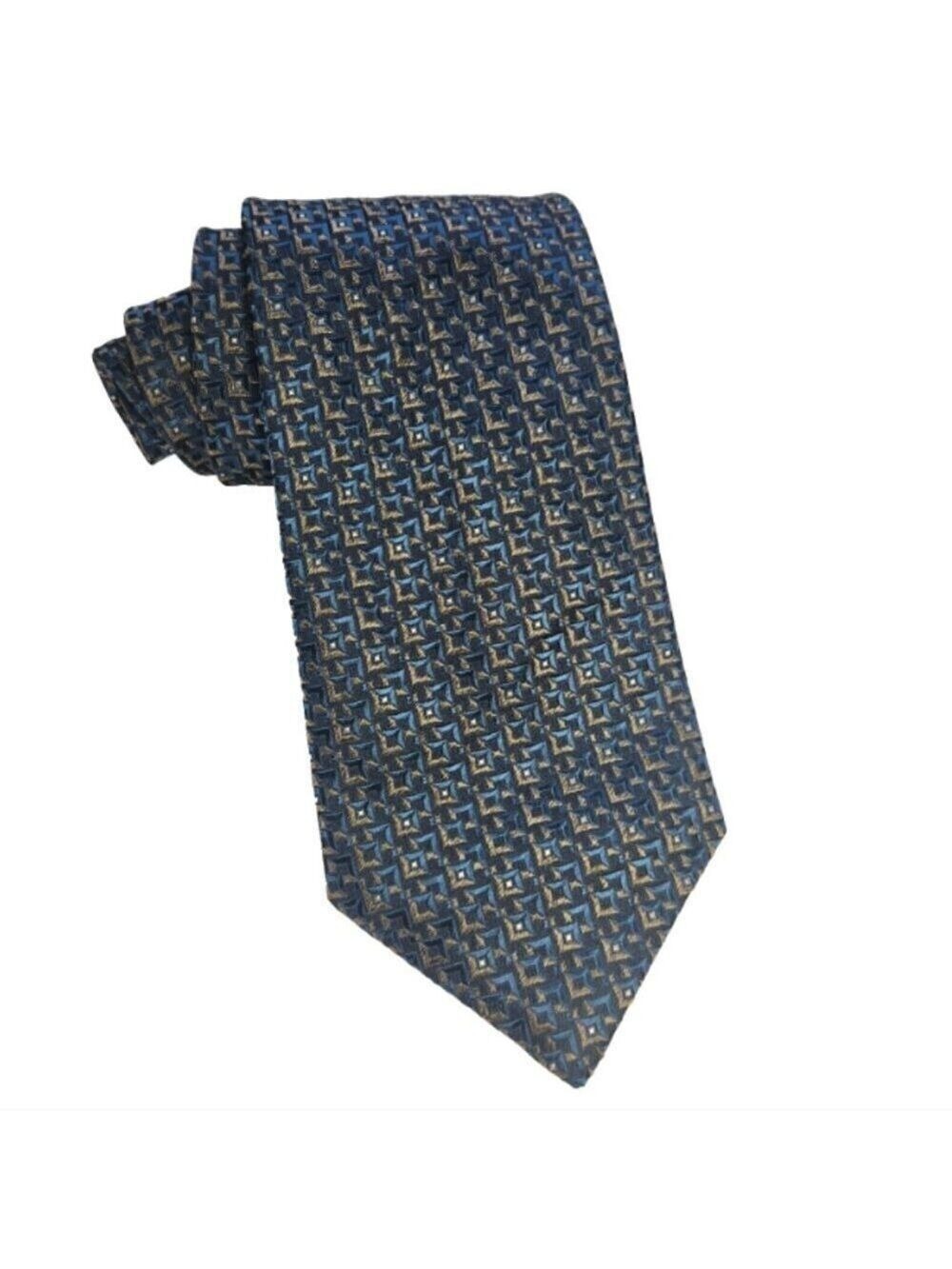 Principe Geometric Necktie Men's Silk Tie 100% Italian Silk Tie Blue with Gold